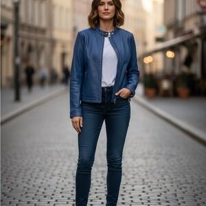Stylish Blue Leather Jacket